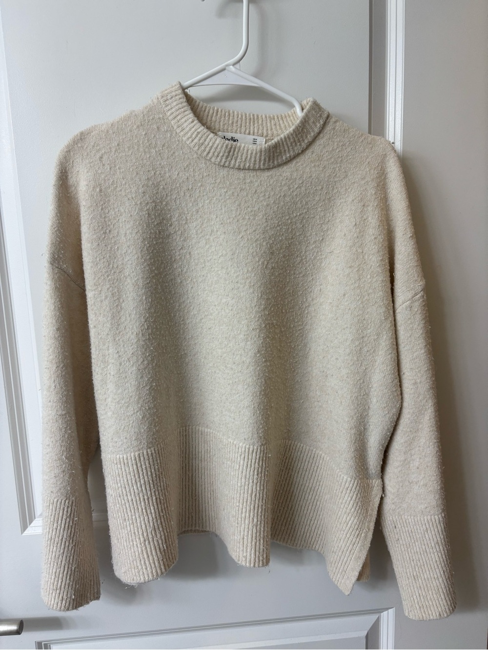 Elodie Cream Side Slit, Crewneck, Wide Sleeve Sweater